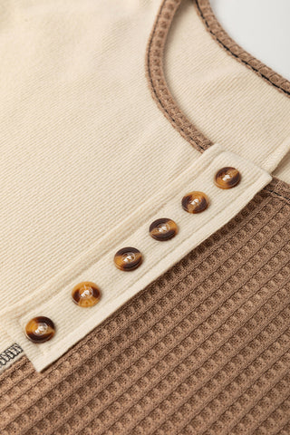 Casual Button-Detail Patchwork Sweater