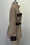 Belted Sherpa Jacket with Leather Accents