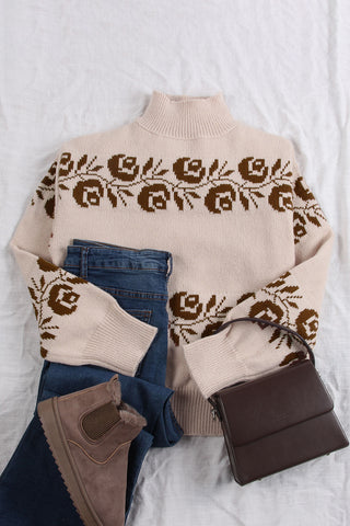 Floral Pattern Knit Sweater