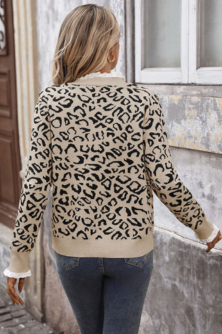 Leopard Print Sweater with Ruffled Cuffs
