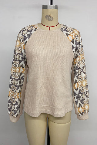 Patterned Sleeve Ribbed T-Shirt