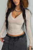 V-Neck Long Sleeve Ribbed Top