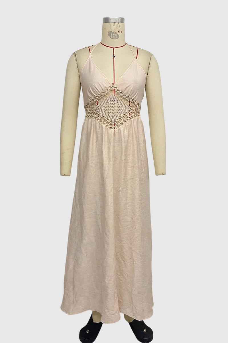 Halter Maxi Dress with Crochet Detail