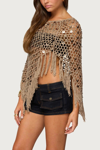 Sequin Fringe Mesh Top