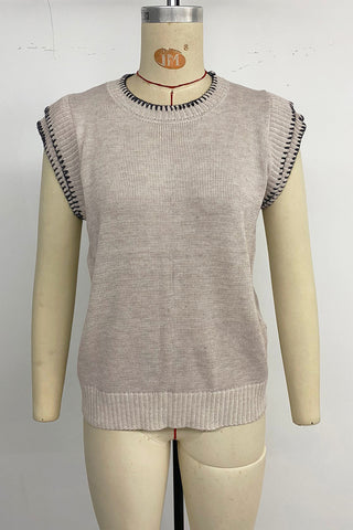 Sleeveless Sweater Vest with Contrast Stitching