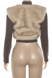 Plush Panel Ribbed Sleeve Cropped Jacket