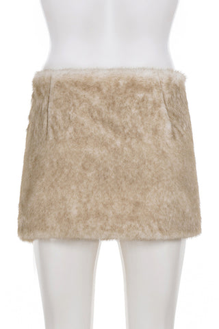 Faux Fur Mini Skirt with Buckle Details