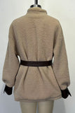 Belted Sherpa Jacket with Leather Accents