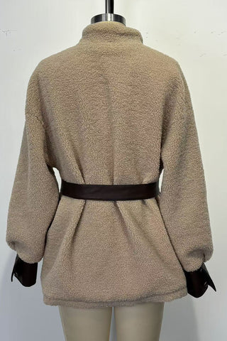 Belted Sherpa Jacket with Leather Accents