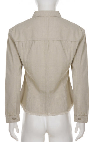Frayed Hem Button-Front Denim Jacket