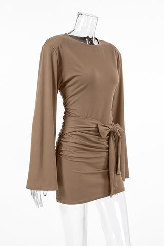 Long Sleeve Ruched Wrap Dress