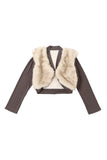 Plush Panel Ribbed Sleeve Cropped Jacket
