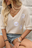 Floral V-Neck Knit Top