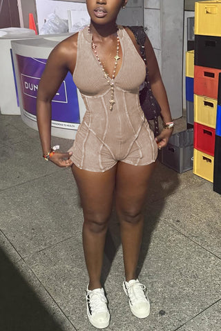 Halter-Neck Ribbed Romper