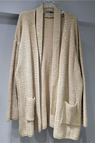 Embellished Open-Front Knit Cardigan