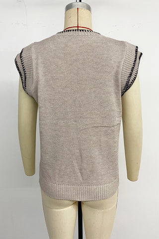 Sleeveless Sweater Vest with Contrast Stitching