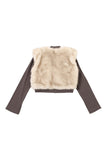 Plush Panel Ribbed Sleeve Cropped Jacket