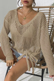 Knit Hollow-Out Tie-Front Cover-Up