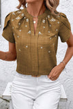 Patterned Pleated Short Sleeve Top