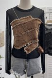 Distressed Denim Patchwork T-Shirt