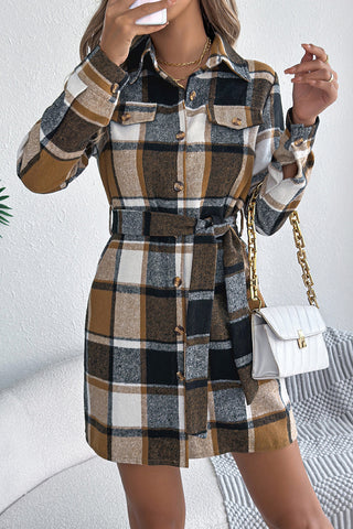 Belted Plaid Shirt Dress
