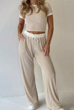 Ribbed Contrast Trim Pants Set