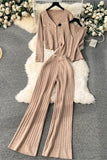 Ribbed Button-Front Pants Set