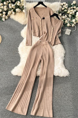 Ribbed Button-Front Pants Set