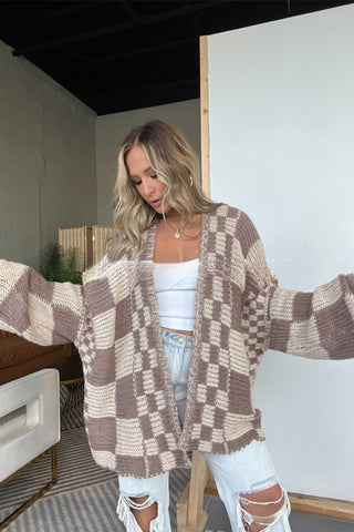 Open-Front Checked Cardigan