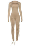 Lace-Up Detail Long Sleeve Jumpsuit
