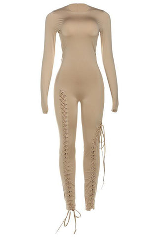Lace-Up Detail Long Sleeve Jumpsuit