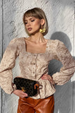 Button-Embellished Peplum Blouse