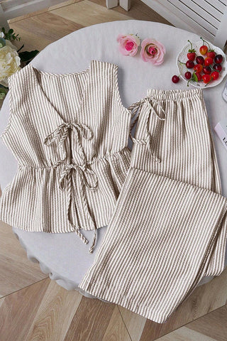 Striped Tie-Front Pants Set