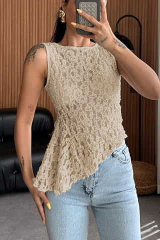 Lace Overlay Sleeveless Tank Top