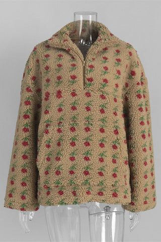 Quarter-Zip Hoodie with Patterned Design