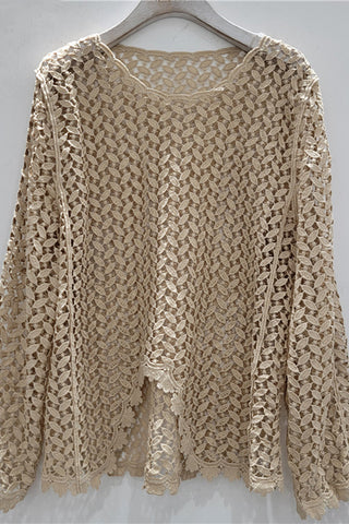 Lace Design Openwork Long Sleeve Blouse