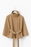 Belted Funnel Neck Cape Jacket