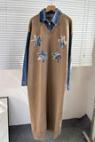 Floral Appliqué Denim Shirt Dress
