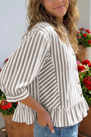 Striped Button-Front Blouse