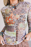 Mixed Floral Patchwork Mock Neck Top