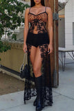 Lace Overlay Shorts Set with Spaghetti Straps