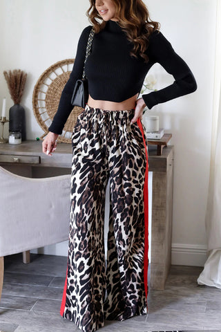 Leopard Print Wide-Leg Casual Pants