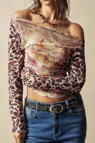 Printed Long Sleeve Ruched Blouse