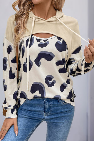 Cutout Leopard Print Hoodie Top