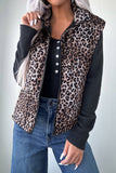 Leopard Quilted Full-Zip Casual Puff Vest