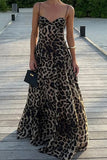 Leopard Print Spaghetti Strap Maxi Dress