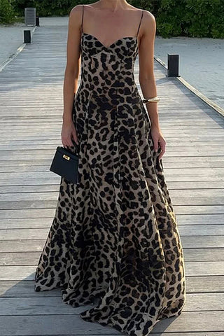 Leopard Print Spaghetti Strap Maxi Dress