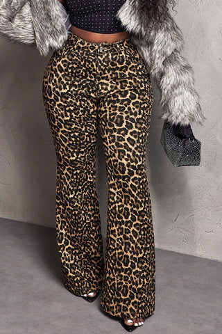 Leopard Print Flare Jeans
