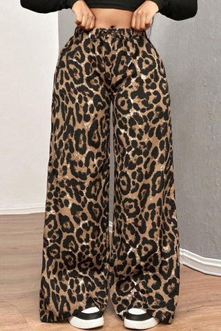 Wide-Leg Leopard Print Casual Pants