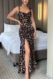 Ruched Animal Print Casual Dress